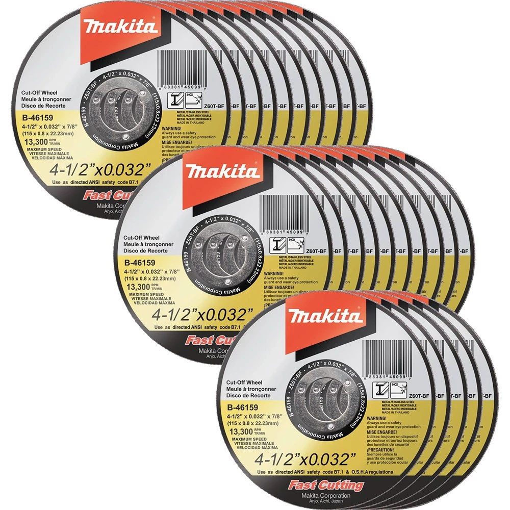 Makita B-46159-25 4-1/2 In. X .032 In. X 7/8 In. Ultra Thin Cut-Off Grinding Wheel (25-Pack) 3 Makita B-46159-25 4-1/2 In. X .032 In. X 7/8 In. Ultra Thin Cut-Off Grinding Wheel (25-Pack)