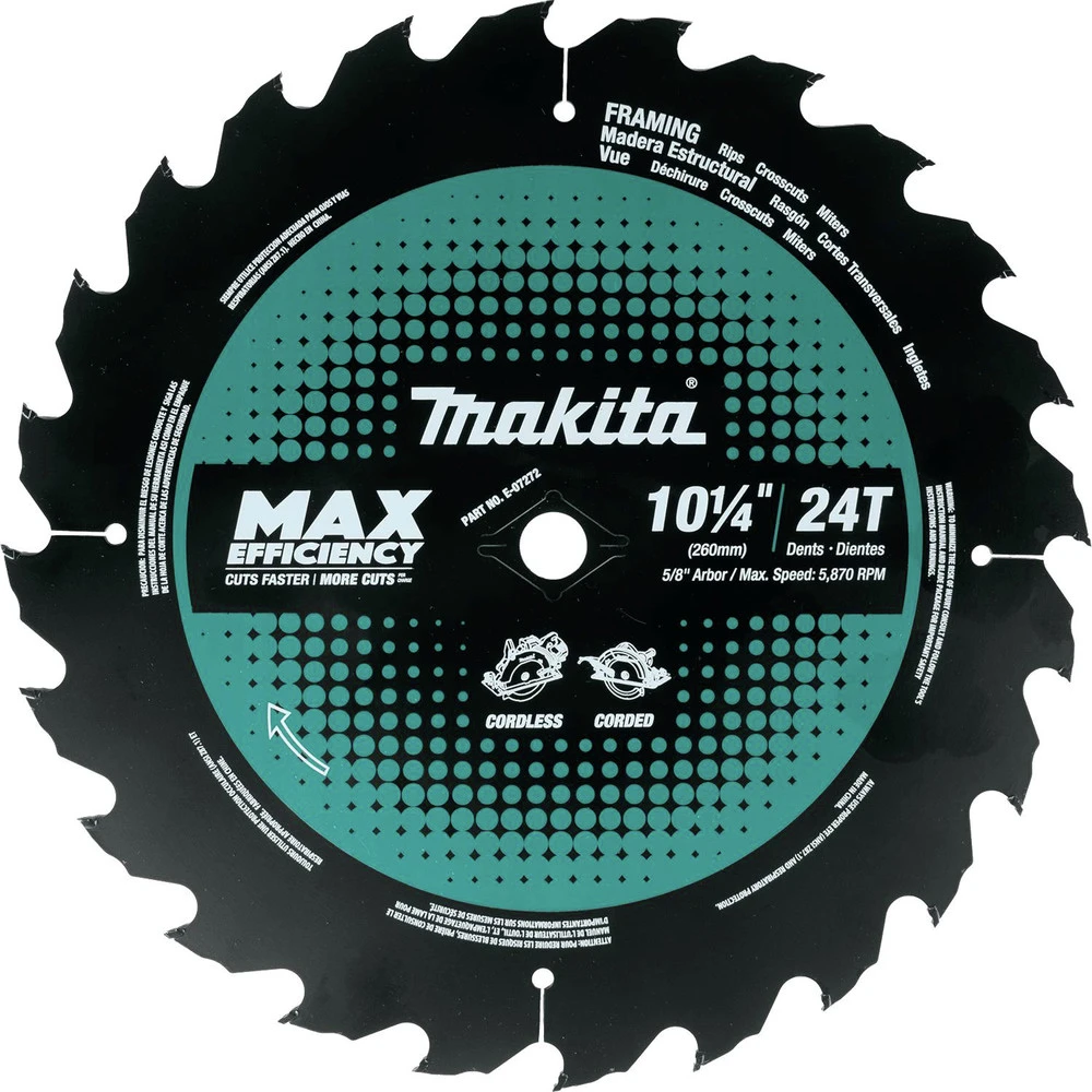 Makita E-07272 10-1/4 In. 24T Carbide-Tipped Max Efficiency Framing Circular Saw Blade 3 Makita E-07272 10-1/4 In. 24T Carbide-Tipped Max Efficiency Framing Circular Saw Blade
