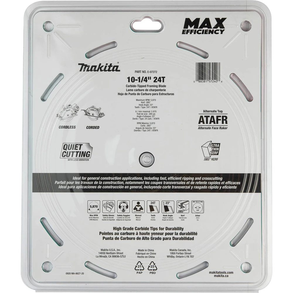 Makita E-07272 10-1/4 In. 24T Carbide-Tipped Max Efficiency Framing Circular Saw Blade 5 Makita E-07272 10-1/4 In. 24T Carbide-Tipped Max Efficiency Framing Circular Saw Blade - Image 3