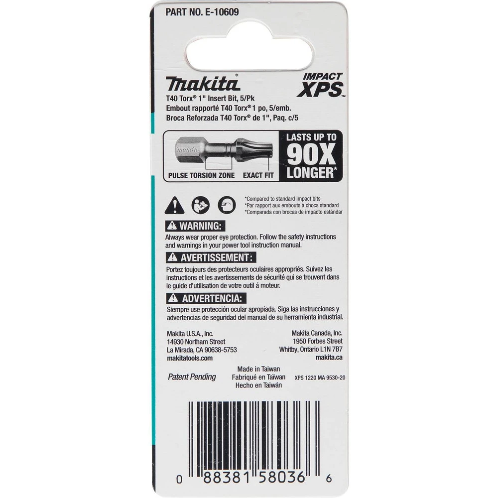 Makita E-10609 Impact XPS T40 Torx 1 In. Insert Bit (5-Piece/Pack) 5 Makita E-10609 Impact XPS T40 Torx 1 In. Insert Bit (5-Piece/Pack) - Image 3