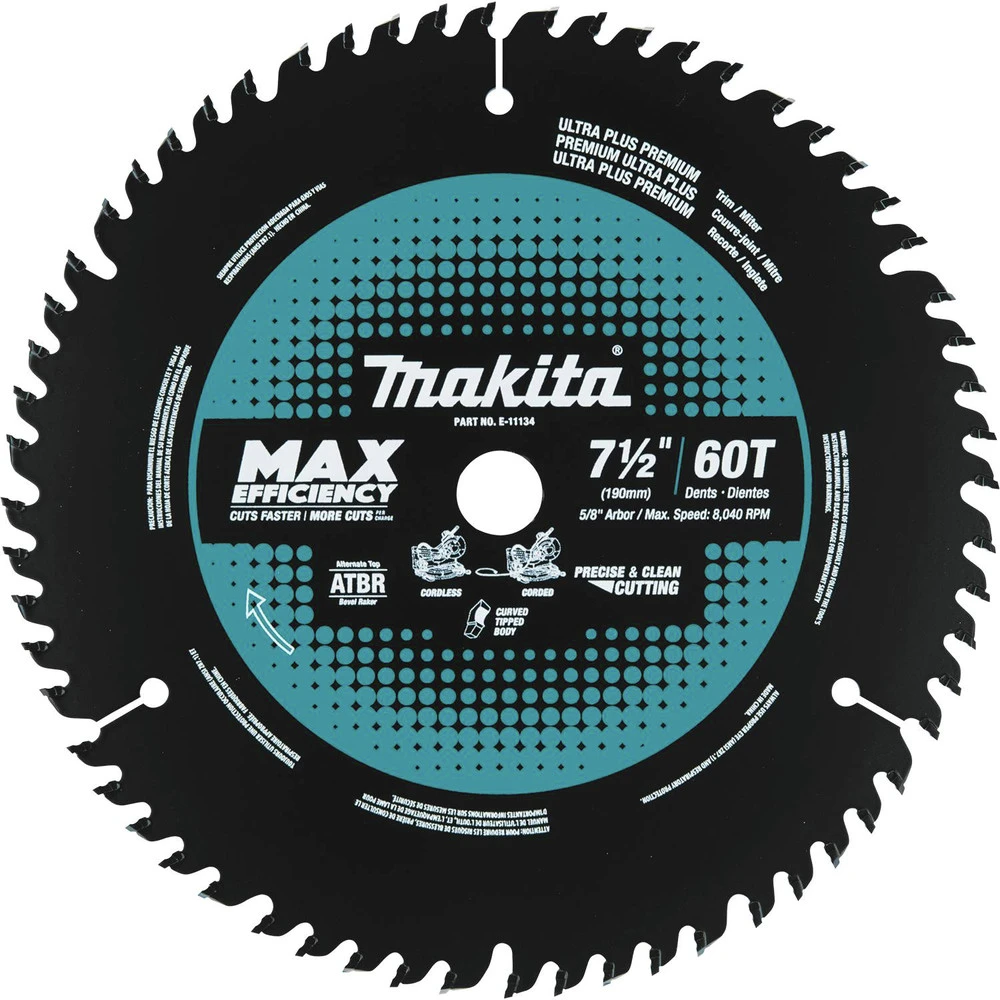 Makita E-11134 7-1/2 In. 60 Tooth Carbide-Tipped Max Efficiency Miter Saw Blade 3 Makita E-11134 7-1/2 In. 60 Tooth Carbide-Tipped Max Efficiency Miter Saw Blade