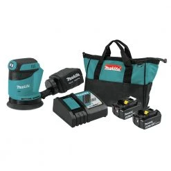 Makita XOB01Z-BL1840BDC2 18V LXT Lithium-Ion 5 In. Cordless Random Orbit Sander And 2 Batteries With Rapid Optimum Charger Bundle (4 Ah)