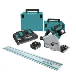 Makita XPS01PMJ-194368-5 18V X2 (36V) LXT Brushless Lithium-Ion 6-1/2 In. Cordless Plunge Circular Saw Kit With 2 Batteries (4 Ah) And 55 In. Guide Rail