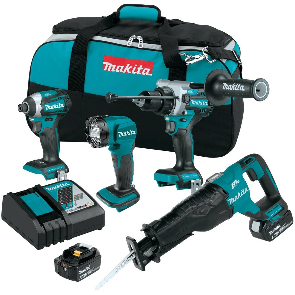 Makita XT453T 18V LXT Brushless Lithium-Ion Cordless 4-Pc. Combo Kit With 2 Batteries (5 Ah) 3 Makita XT453T 18V LXT Brushless Lithium-Ion Cordless 4-Pc. Combo Kit With 2 Batteries (5 Ah)